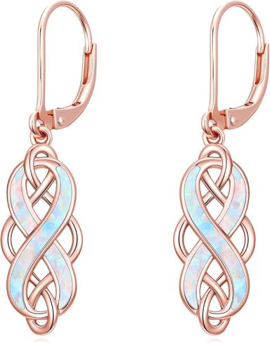 925 Sterling Silver Celtic Knot Opal Earrings Infinity Dangle Earrings Irish Jewelry Birthday Mothers Day Gifts for Women in Saudi Arabia