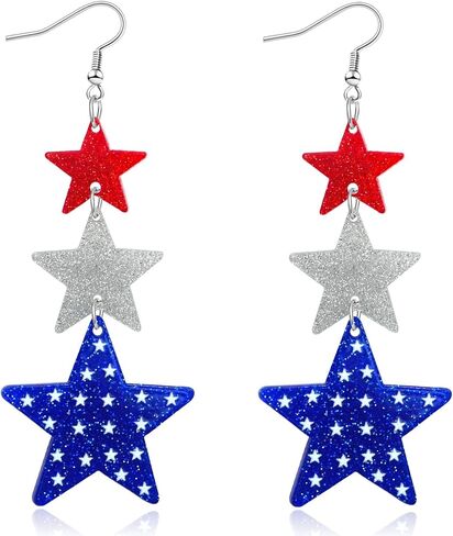 4th of July Earrings for Women - Red White Blue American Flag Earrings, Patriotic Fourth of July Accessories in Saudi Arabia