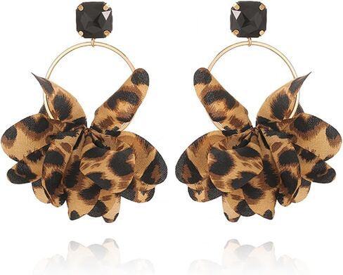 Leopard Print Fabric Large Circle Statement Dangle Earrings for Women Lady Party Jewelry in Saudi Arabia