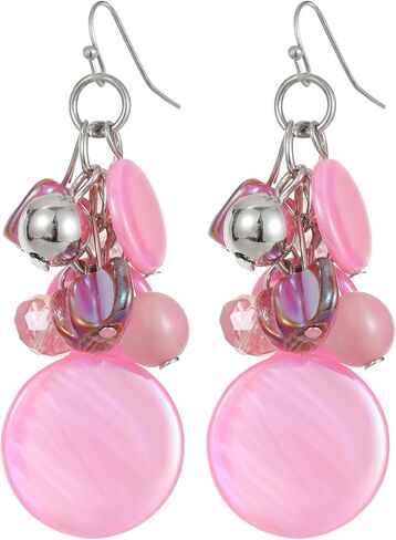 Perla Cluster Dangle Earrings for Women, Lightweight Shell Glass Beaded Drop Earrings, Boho Jewelry Gift in Saudi Arabia