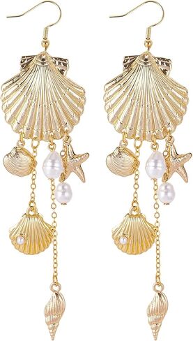 Mantveil Seashell Starfish Earrings for Women, Gold Beach Sea Shell Drop Dangle Earrings, Beachy Ocean Coastal Summer Vacation Jewelry Gifts for Women in Saudi Arabia