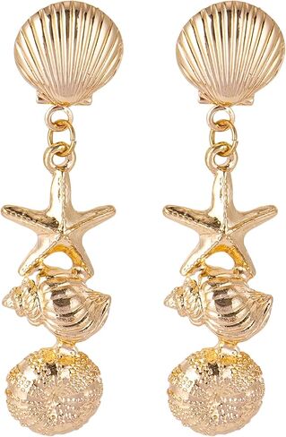Mantveil Seashell Starfish Earrings for Women, Gold Beach Sea Shell Drop Dangle Earrings, Beachy Ocean Coastal Summer Vacation Jewelry Gifts for Women in Saudi Arabia