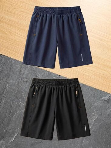 2 Pack Men's Athletic Shorts Zipper Pockets Elastic Waist Running Gym in Kuwait