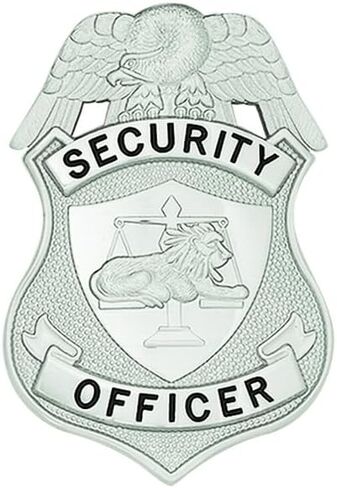 Hero's Pride Security Officer Hat Badge, Nickel Plated, 2-1/8 x 3-1/8" in Kuwait
