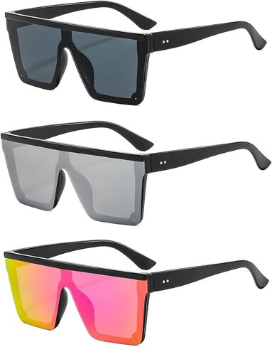 3 Pieces Square Oversized Sunglasses for Women Men Flat Top Large Black Frame Fashion Shades in Saudi Arabia