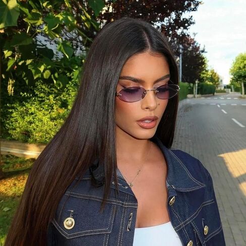 SORVINO Retro Small Oval Sunglasses for Women Men, Trendy Rimless Sun Glasses Fashion Narrow Shades Y2K Designer Sunnies in Saudi Arabia