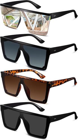 JATEBI 4 Pairs Square Oversized Sunglasses for Women Men Fashion Flat Top Frameless Sunglasses UV Protection in Kuwait