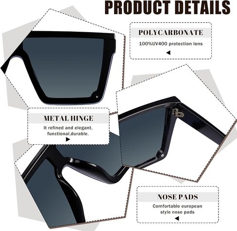 JATEBI 4 Pairs Square Oversized Sunglasses for Women Men Fashion Flat Top Frameless Sunglasses UV Protection in Kuwait