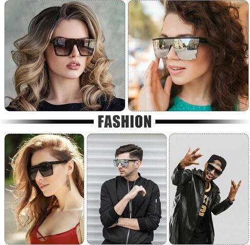 JATEBI 4 Pairs Square Oversized Sunglasses for Women Men Fashion Flat Top Frameless Sunglasses UV Protection in Kuwait