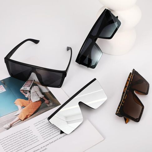 JATEBI 4 Pairs Square Oversized Sunglasses for Women Men Fashion Flat Top Frameless Sunglasses UV Protection in Kuwait