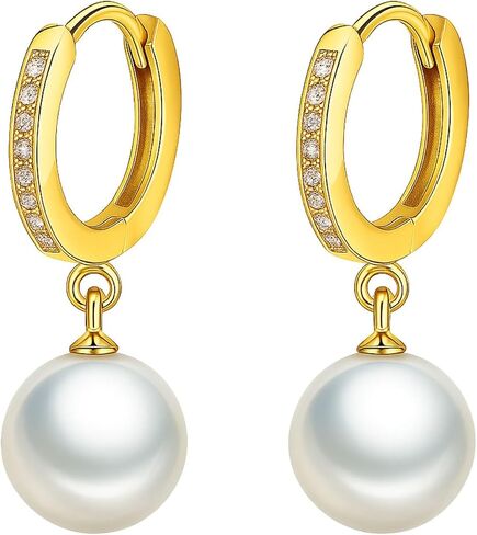 French-style Zirconia and Pearl Earrings in Gold Color for Women, Jewelry Gift for Girlfriend Wife Mom, Elegant for Valentine's Day Christmas Anniversary Birthday in Kuwait