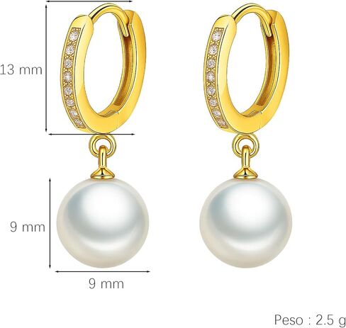 French-style Zirconia and Pearl Earrings in Gold Color for Women, Jewelry Gift for Girlfriend Wife Mom, Elegant for Valentine's Day Christmas Anniversary Birthday in Kuwait