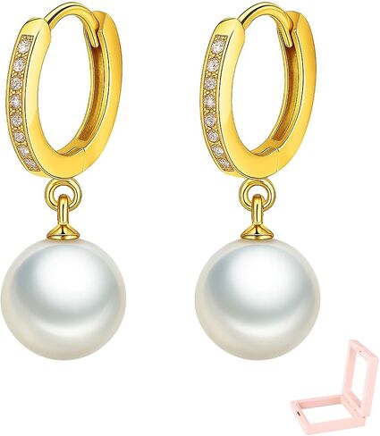 French-style Zirconia and Pearl Earrings in Gold Color for Women, Jewelry Gift for Girlfriend Wife Mom, Elegant for Valentine's Day Christmas Anniversary Birthday in Kuwait
