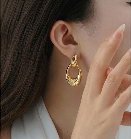 Chunky Gold Drop Earrings for Women,14K Gold Plated Dangle Earrings | 925 Sterling Silver Posts, Lightweight Statement Twisted Earrings,Hypoallergenic Jewelry Gift in Saudi Arabia