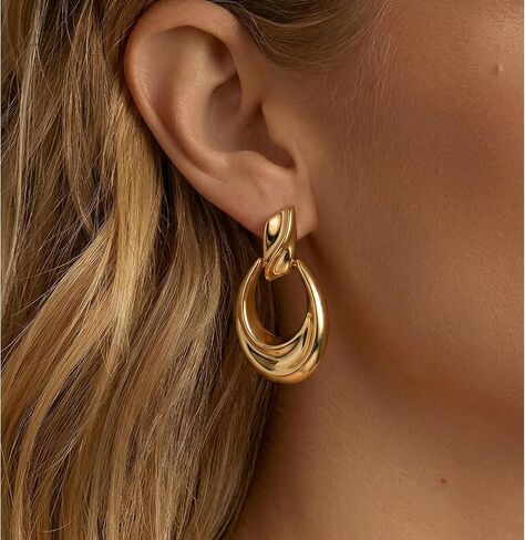 Chunky Gold Drop Earrings for Women,14K Gold Plated Dangle Earrings | 925 Sterling Silver Posts, Lightweight Statement Twisted Earrings,Hypoallergenic Jewelry Gift in Saudi Arabia