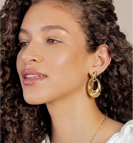 Chunky Gold Drop Earrings for Women,14K Gold Plated Dangle Earrings | 925 Sterling Silver Posts, Lightweight Statement Twisted Earrings,Hypoallergenic Jewelry Gift in Saudi Arabia