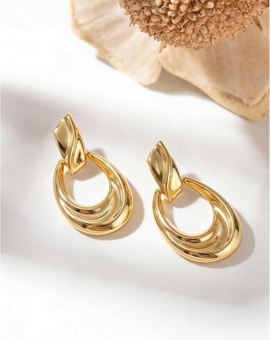 Chunky Gold Drop Earrings for Women,14K Gold Plated Dangle Earrings | 925 Sterling Silver Posts, Lightweight Statement Twisted Earrings,Hypoallergenic Jewelry Gift in Saudi Arabia