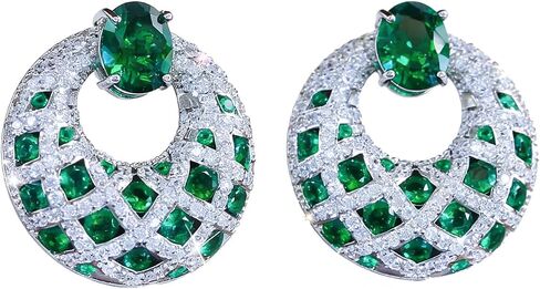Emerald Green Cubic Zirconia Crystal Big Round Drop Earrings for Women, Chunky Statement Wedding Bridal Party Jewelry in Saudi Arabia