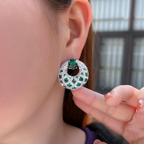 Emerald Green Cubic Zirconia Crystal Big Round Drop Earrings for Women, Chunky Statement Wedding Bridal Party Jewelry in Saudi Arabia