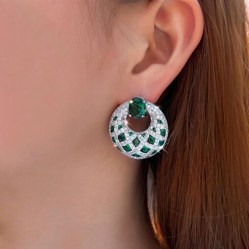 Emerald Green Cubic Zirconia Crystal Big Round Drop Earrings for Women, Chunky Statement Wedding Bridal Party Jewelry in Saudi Arabia