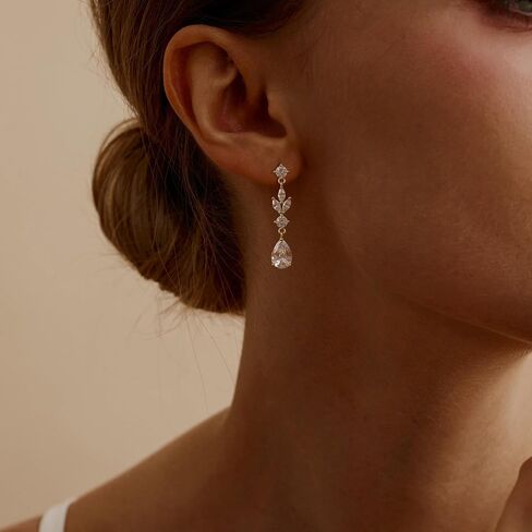 SHERLOVE Gold Dangle Earrings Women Cubic Zirconia Bridal Wedding Jewelry | 14K Gold Plated Dangling Drop,Dainty Elegant Fancy Formal,Hypoallergenic Lightweight Non tarnish in Saudi Arabia