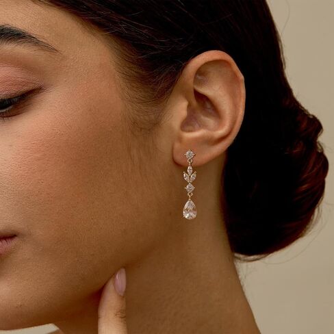 SHERLOVE Gold Dangle Earrings Women Cubic Zirconia Bridal Wedding Jewelry | 14K Gold Plated Dangling Drop,Dainty Elegant Fancy Formal,Hypoallergenic Lightweight Non tarnish in Saudi Arabia
