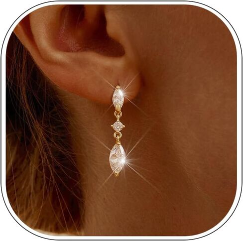 SHERLOVE Gold Dangle Earrings Women Cubic Zirconia Bridal Wedding Jewelry | 14K Gold Plated Dangling Drop,Dainty Elegant Fancy Formal,Hypoallergenic Lightweight Non tarnish in Saudi Arabia