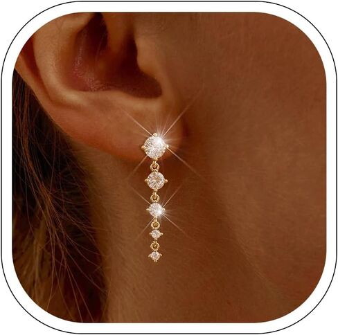 SHERLOVE Gold Dangle Earrings Women Cubic Zirconia Bridal Wedding Jewelry | 14K Gold Plated Dangling Drop,Dainty Elegant Fancy Formal,Hypoallergenic Lightweight Non tarnish in Saudi Arabia