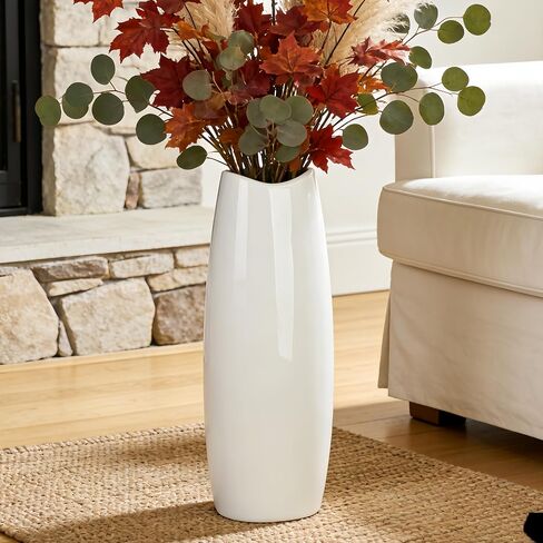 Large Ceramic Floor Vase, White 16" Tall Decorative Vase,Modern Home, Office, Living Room, Kitchen, Bedroom Decoration, Housewarming,Wedding, New Year Gift in Saudi Arabia