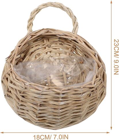 DOITOOL 2 Pcs Hanging Wicker Baskets for Wall, Semi Circular Rattan Hanging Planter Woven Flat Back Wall Mounted Fruit Basket Decor for Indoor Plant Flower Fruit Kitchen Storage in Kuwait