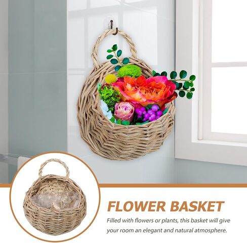 DOITOOL 2 Pcs Hanging Wicker Baskets for Wall, Semi Circular Rattan Hanging Planter Woven Flat Back Wall Mounted Fruit Basket Decor for Indoor Plant Flower Fruit Kitchen Storage in Kuwait