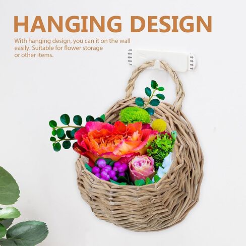 DOITOOL 2 Pcs Hanging Wicker Baskets for Wall, Semi Circular Rattan Hanging Planter Woven Flat Back Wall Mounted Fruit Basket Decor for Indoor Plant Flower Fruit Kitchen Storage in Kuwait