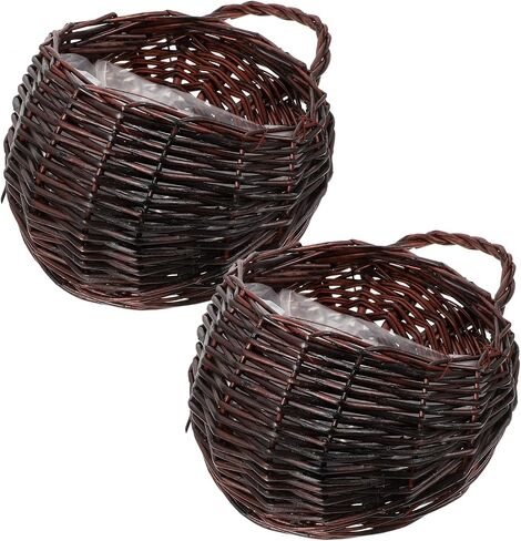 DOITOOL 2 Pcs Hanging Wicker Baskets for Wall, Semi Circular Rattan Hanging Planter Woven Flat Back Wall Mounted Fruit Basket Decor for Indoor Plant Flower Fruit Kitchen Storage in Kuwait