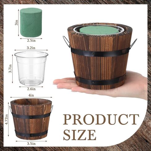 Remerry 6 Pcs Rustic Wood Barrel Planter Boxes with Removable Plastic Liners & Floral Foam Blocks, Farmhouse Decor for Wedding Table, Home, Garden, Kitchen & Party Centerpieces (Classic) in Kuwait