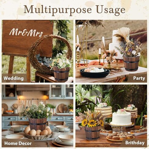 Remerry 6 Pcs Rustic Wood Barrel Planter Boxes with Removable Plastic Liners & Floral Foam Blocks, Farmhouse Decor for Wedding Table, Home, Garden, Kitchen & Party Centerpieces (Classic) in Kuwait