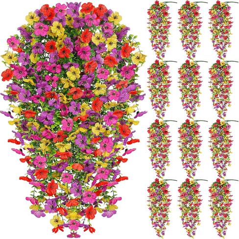 12 Pcs Artificial Hanging Flowers for Outdoor Decor, UV Resistant Fake Silk Flower Vines for Outside Garden Porch, Realistic Colorful Floral Hanging Bundles for Spring Summer (Mix Color) in Saudi Arabia