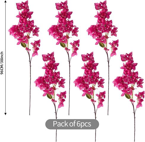 6PCS Silk Bougainvillea Artificial Flowers, UV Resistant, 36 Branches, Long Stems Faux Flower, Realistic Fake Bougainvillea Vines, for Wedding Porch Home Party Garden DIY Decor - 38 inch (Fuchsia) in Saudi Arabia