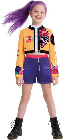 IBQ Girls Demon Pop Singer Hunters Costume Star Stage Outfit 3-Piece Idol Costume with Jacket, Top and Shorts in Saudi Arabia