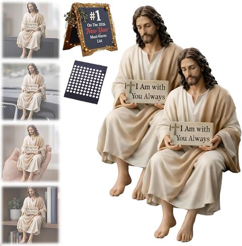 Jesus Resin Desk Companion Figurine, Handmade Sitting Jesus Christ Statue with "I Am with You Always" Sign, Unique Spiritual Religious Decorative Gift for Car Dashboard Office Home Table Decor (1PC) in Saudi Arabia