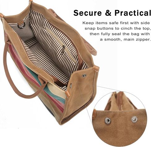Rainbow Stripes Tote Bag for Women Light Canvas Shoulder Bag with Zipper Closure Large Capacity Purse for Work Travel in Kuwait
