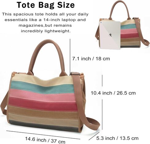 Rainbow Stripes Tote Bag for Women Light Canvas Shoulder Bag with Zipper Closure Large Capacity Purse for Work Travel in Kuwait
