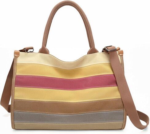 Rainbow Stripes Tote Bag for Women Light Canvas Shoulder Bag with Zipper Closure Large Capacity Purse for Work Travel in Kuwait