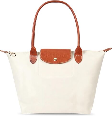 Tote Bag for Women Nylon Top-Handle Purse,Lightweight Large Capacity Shoulder Hobo HandBag with Zipper Leisure Foldable (Paper White, Large) in Saudi Arabia