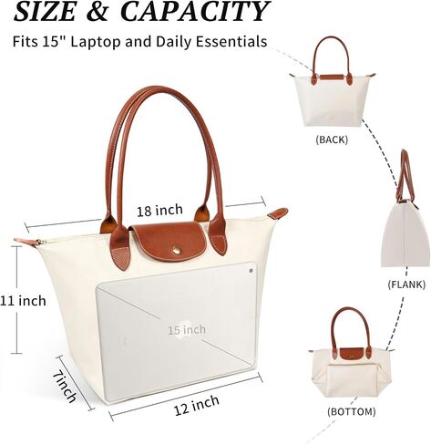 Tote Bag for Women Nylon Top-Handle Purse,Lightweight Large Capacity Shoulder Hobo HandBag with Zipper Leisure Foldable (Paper White, Large) in Saudi Arabia