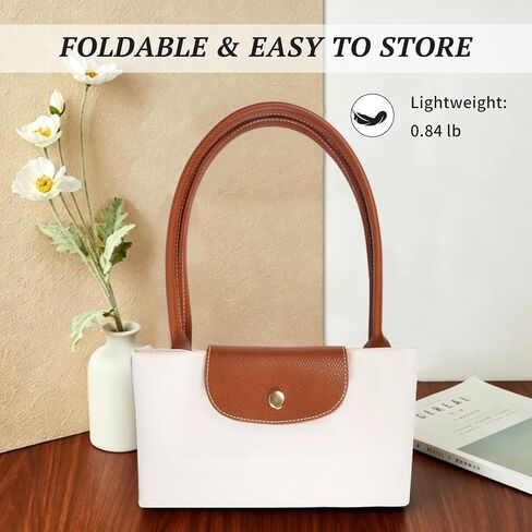 Tote Bag for Women Nylon Top-Handle Purse,Lightweight Large Capacity Shoulder Hobo HandBag with Zipper Leisure Foldable (Paper White, Large) in Saudi Arabia