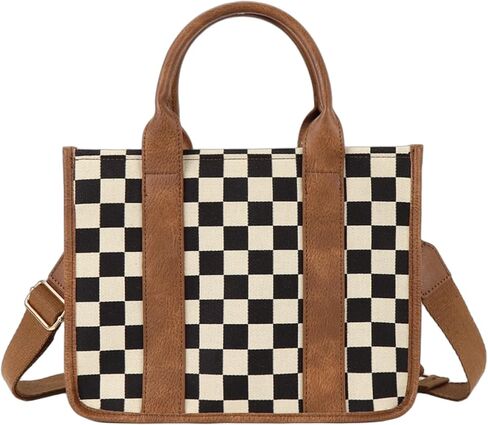 Bycobecy Small Checkered Tote Bag for Women Checked Crossbody Bags with Widen Shoulder Strap Work Sadchel Handbag Purses in Kuwait