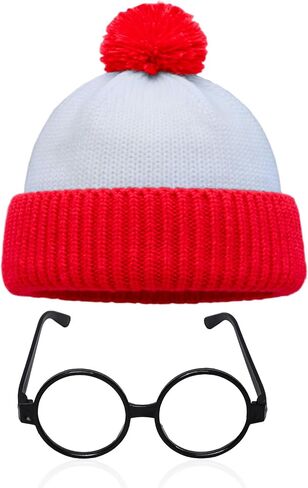 2 Pcs Red and White Striped Hat Halloween Hats with Pompoms for Men Women Glasses Nerd Cosplay Costume Party Props in Saudi Arabia