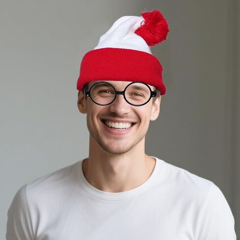 2 Pcs Red and White Striped Hat Halloween Hats with Pompoms for Men Women Glasses Nerd Cosplay Costume Party Props in Saudi Arabia