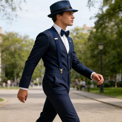 3 Packs 1920s Mens Costume Accessories Gangster Fedora Hat Bow Tie Y-Back Suspenders for Halloween Christmas Carnival Party, Blue in Saudi Arabia