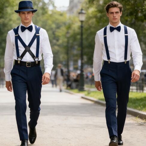 3 Packs 1920s Mens Costume Accessories Gangster Fedora Hat Bow Tie Y-Back Suspenders for Halloween Christmas Carnival Party, Blue in Saudi Arabia